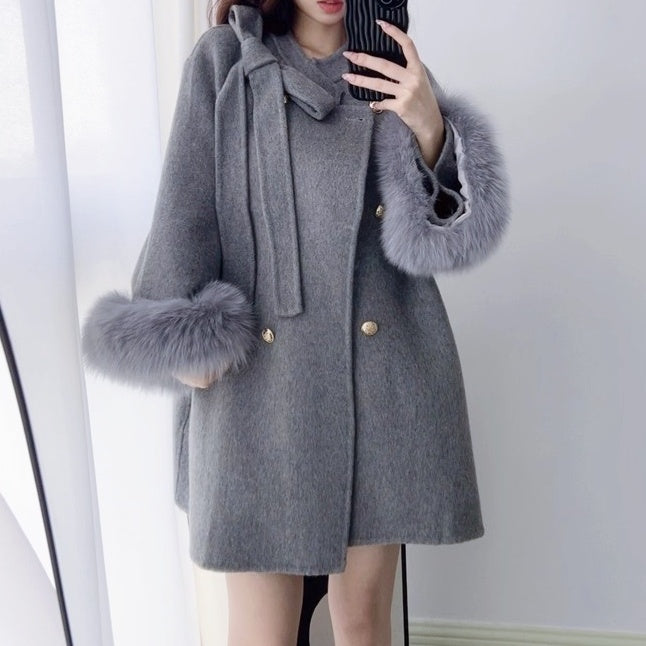 FOXファーウールリボンショートコート – Salang