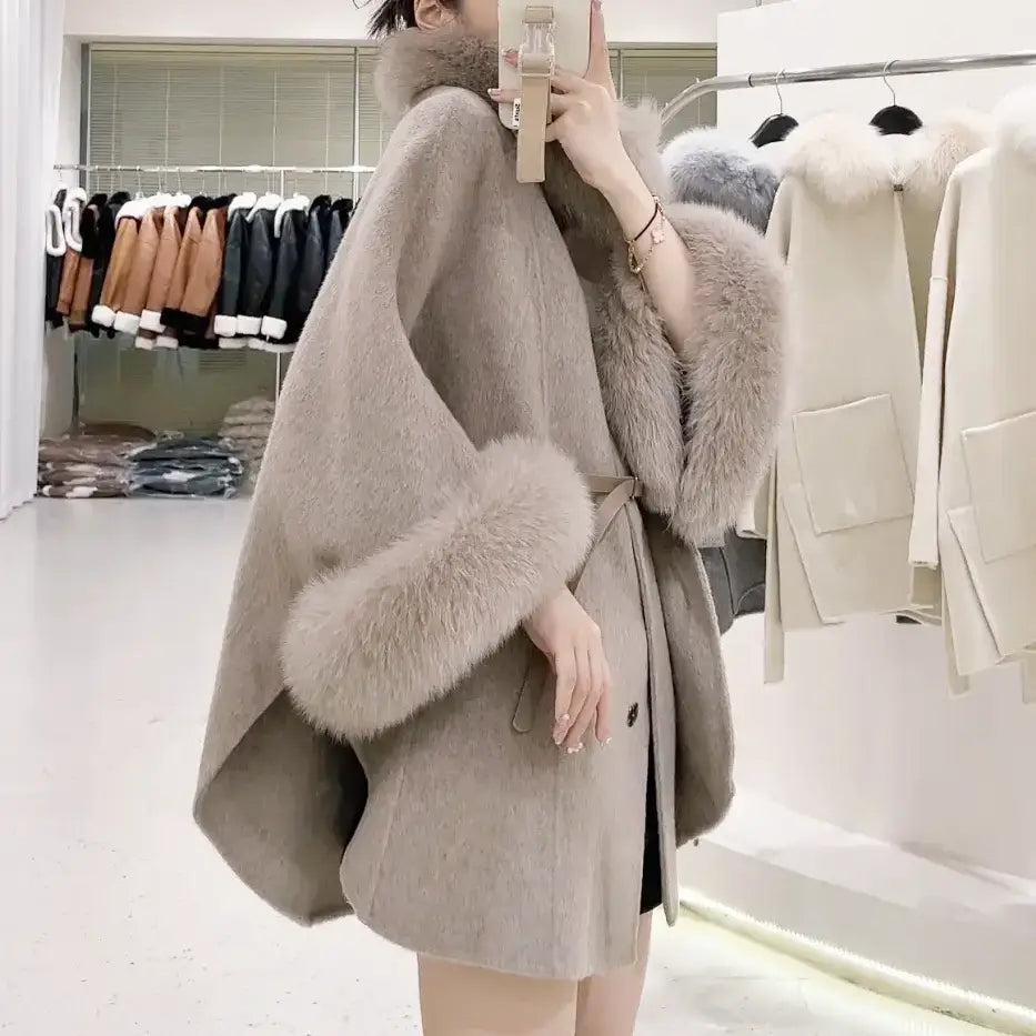 FOXファーウエストベルトマントコート – Salang