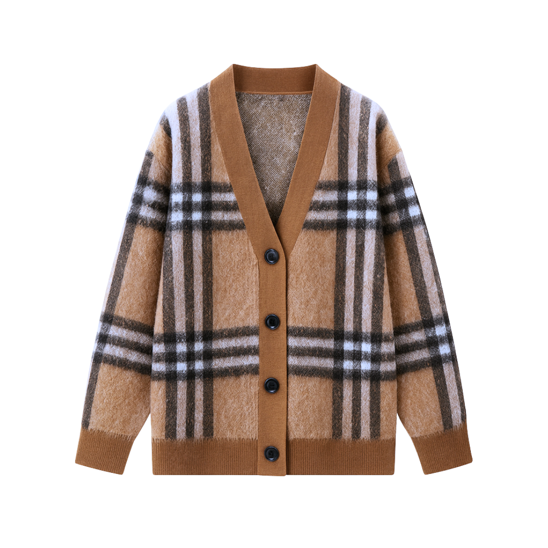 モヘアチェックルーズカーディガン