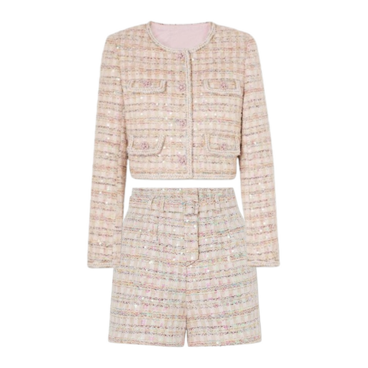 即納】スパンコールツイードジャケットショートパンツ
