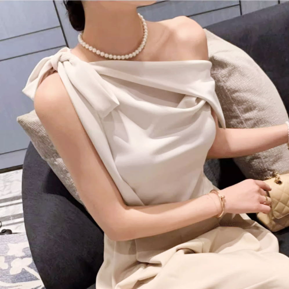 アシンメトリーリボンショルダートップス – Salang 