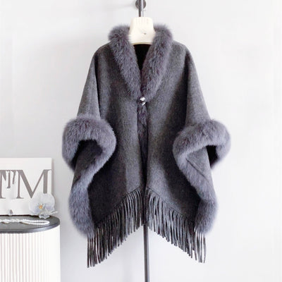 FOXファートリムウールケープコート