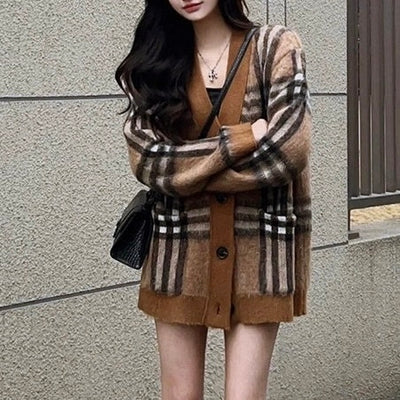 モヘアチェックルーズカーディガン