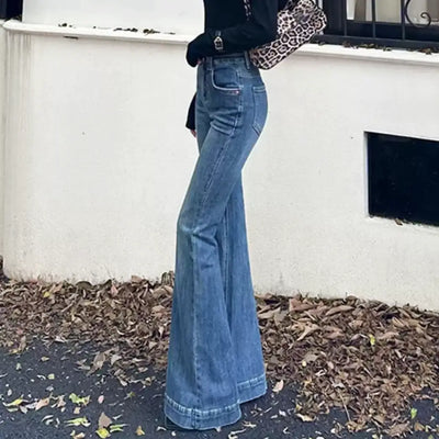 ハイウエストレトロブルーフレアデニムパンツ