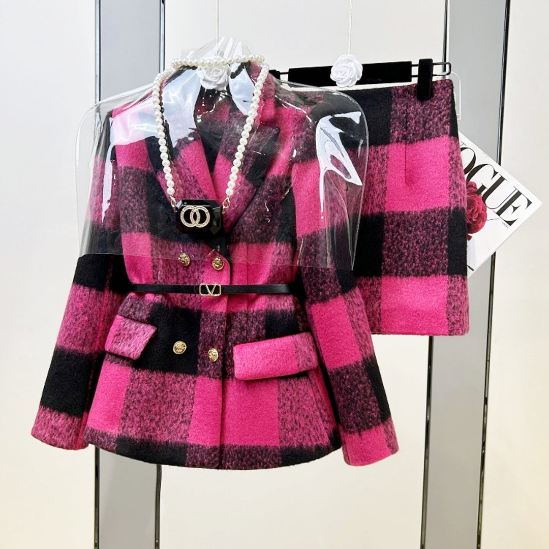 ギンガムチェックウールジャケットスカートセットアップ – Salang