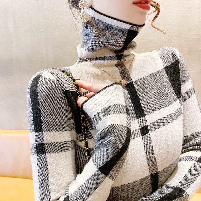 AWAKEMODEジャージ タートルネック トップス カットアウト チェック柄 AWAKEMODEジャージ タートルネック トップス カットアウト