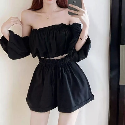 オフショルダーショートパンツセットアップ