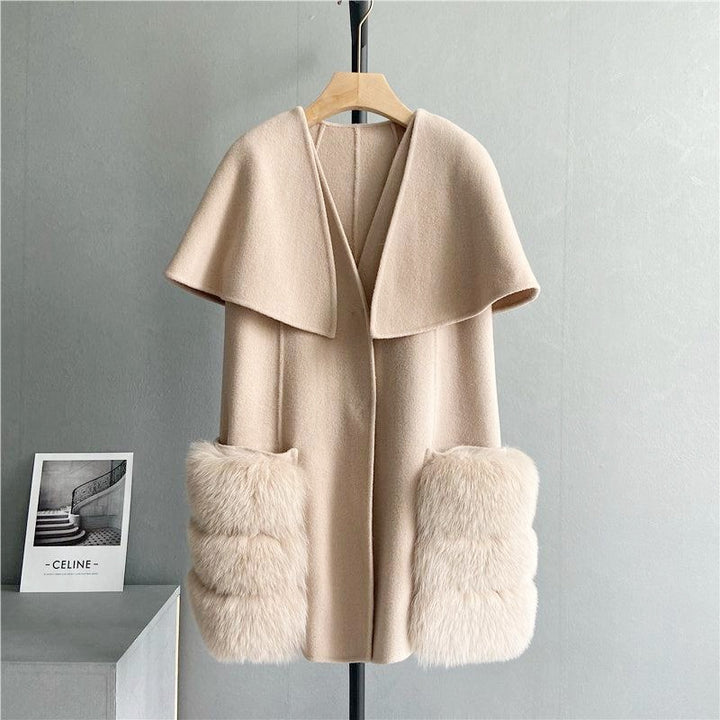 デートコーデ ファッション Salang ベアウールケープ ブラウン M