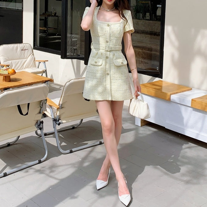韓国の人気☆ツイードワンピース ミニ丈☆4色☆mini one-piece セール】tweed mini one piece / ツイードショート丈ワンピース