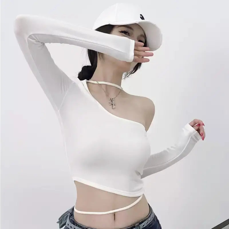 オフショルダーアシンメトリーストラップトップス – Salang