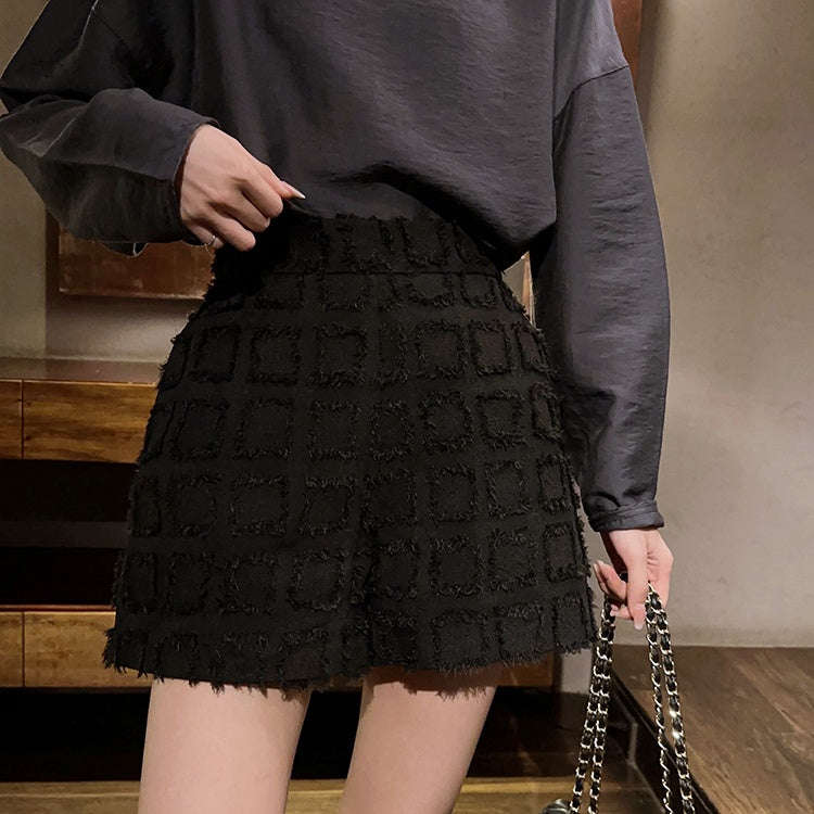 チェック柄フリンジショートパンツ