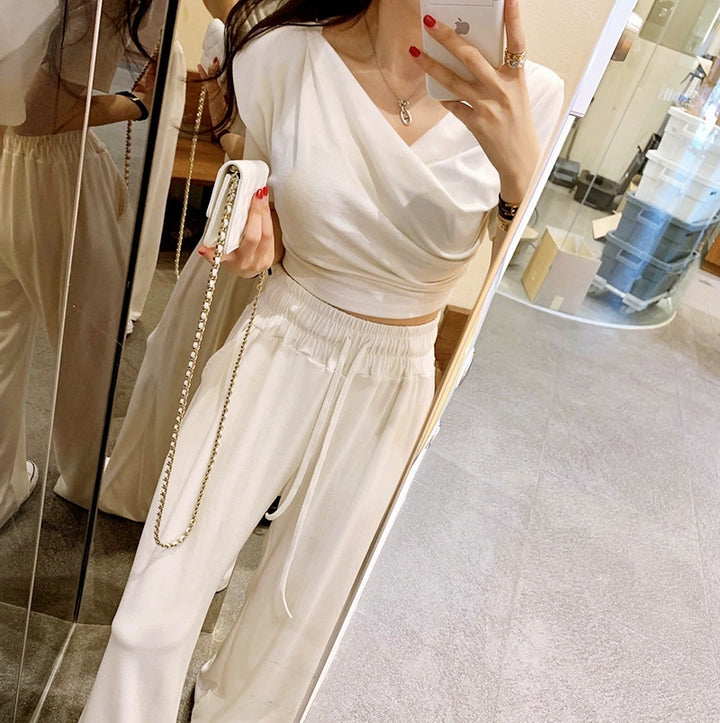 セットアップ ルーズ トレーナー ワイドパンツ 白 韓国 nr8815 ルーズドレープTワイドパンツセットアップ – Salang