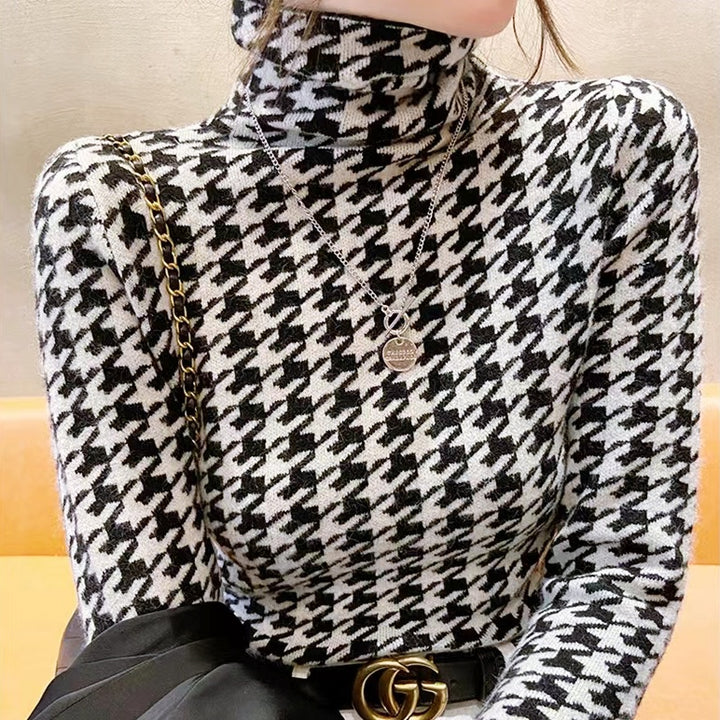 千鳥格子柄タートルネックトップス – Salang