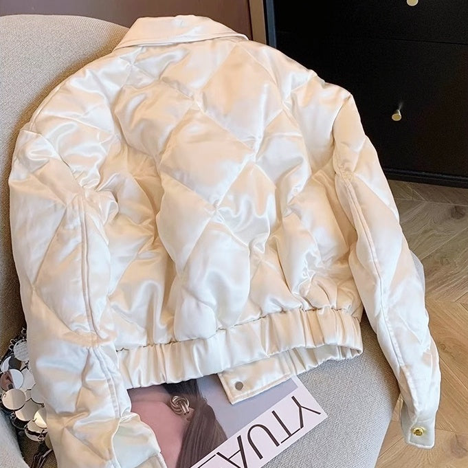 パールサテンキルティングショートジャケット
