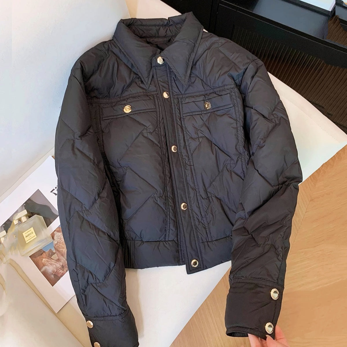 ゴールドボタンキルティングショートジャケット