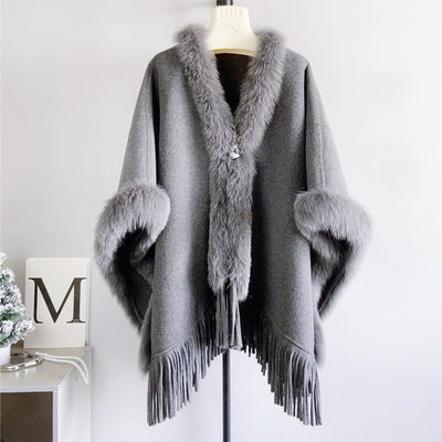 FOXファートリムウールケープコート