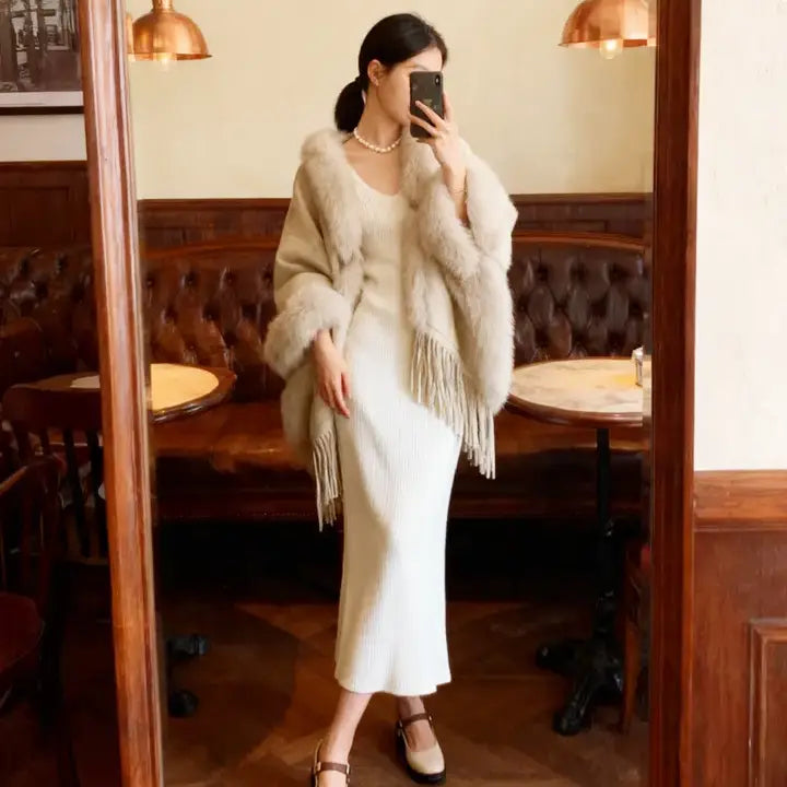 FOXファートリムウールケープコート