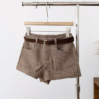 グレンチェックベルトショートパンツ