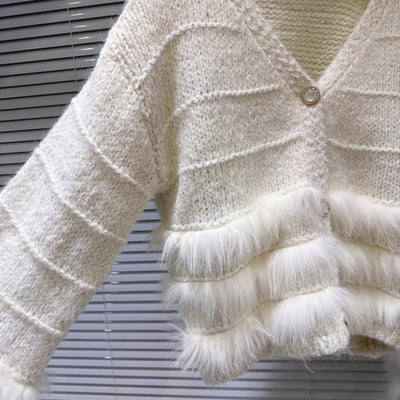 Vネックフェザーファーカーディガン