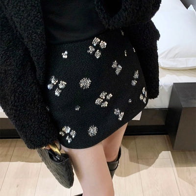 ビジューフラワーツイードスカート