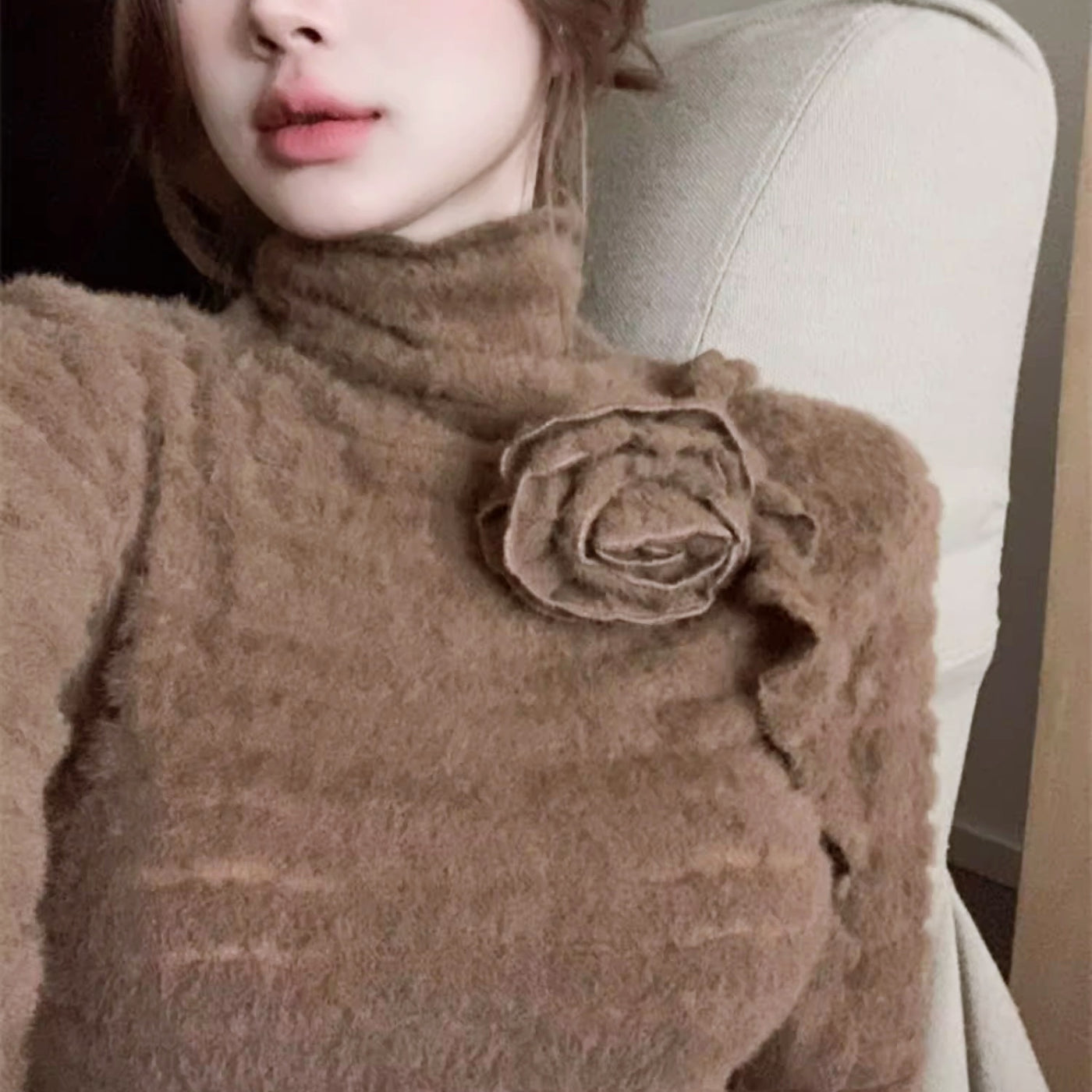 ローズショルダーモヘアニットトップス