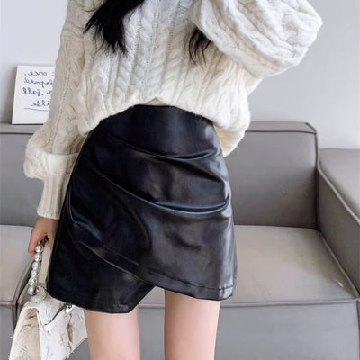 ハイウエストアシンメトリーレザースカート