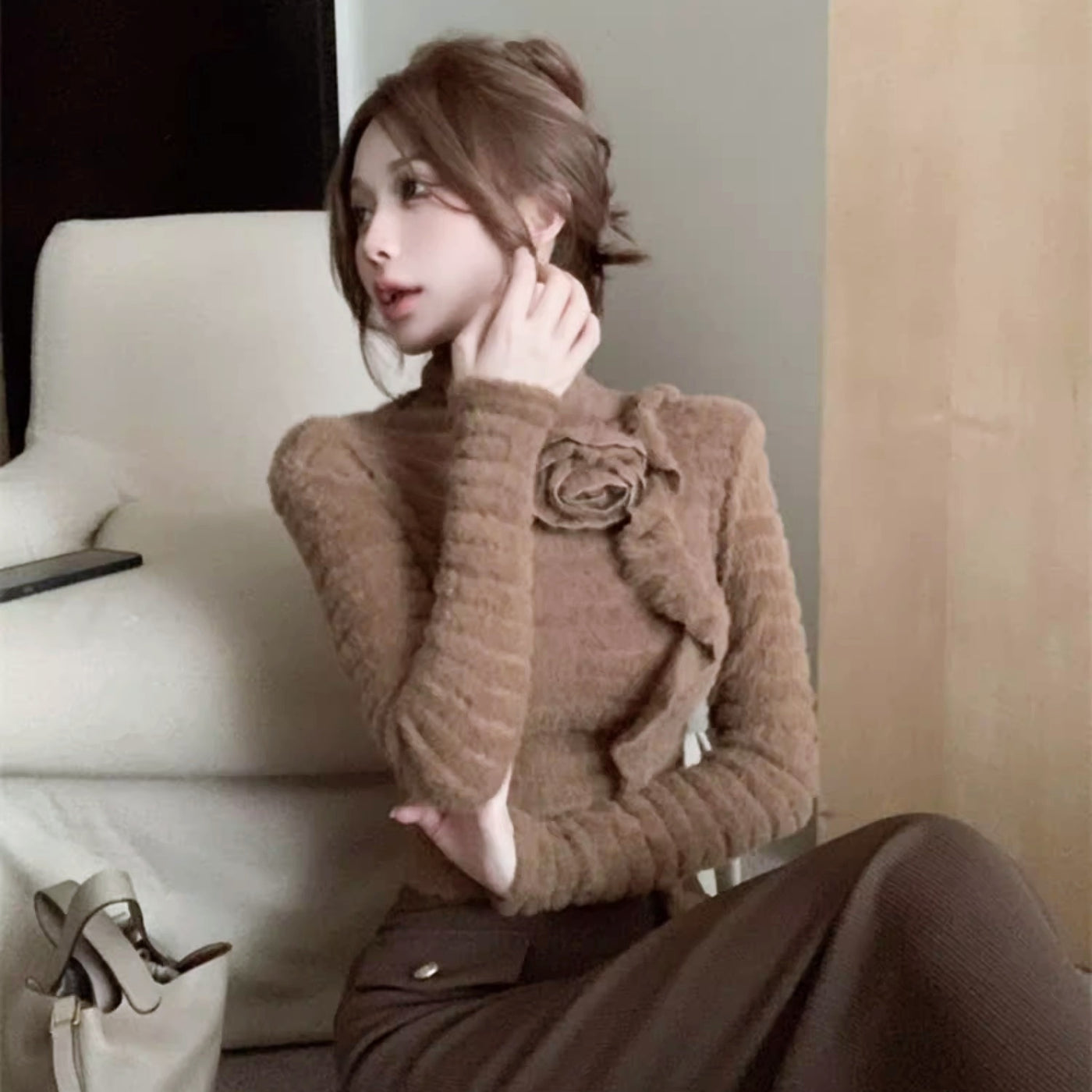 ローズショルダーモヘアニットトップス