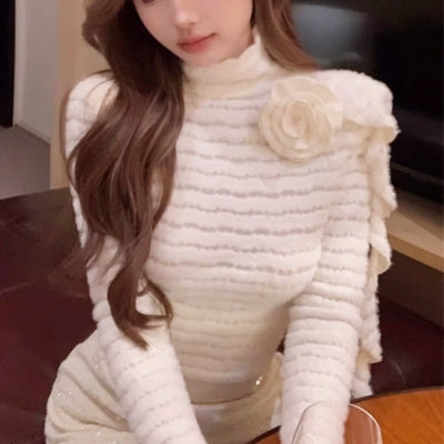 ローズショルダーモヘアニットトップス