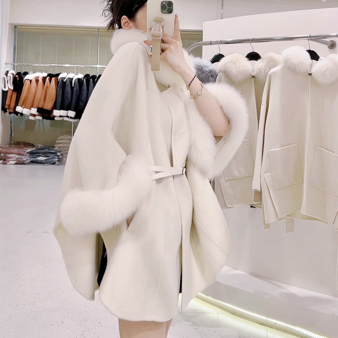 ベルト付きマントコート♡BEIGE♡Fサイズ FOXファーウエストベルトマントコート – Salang