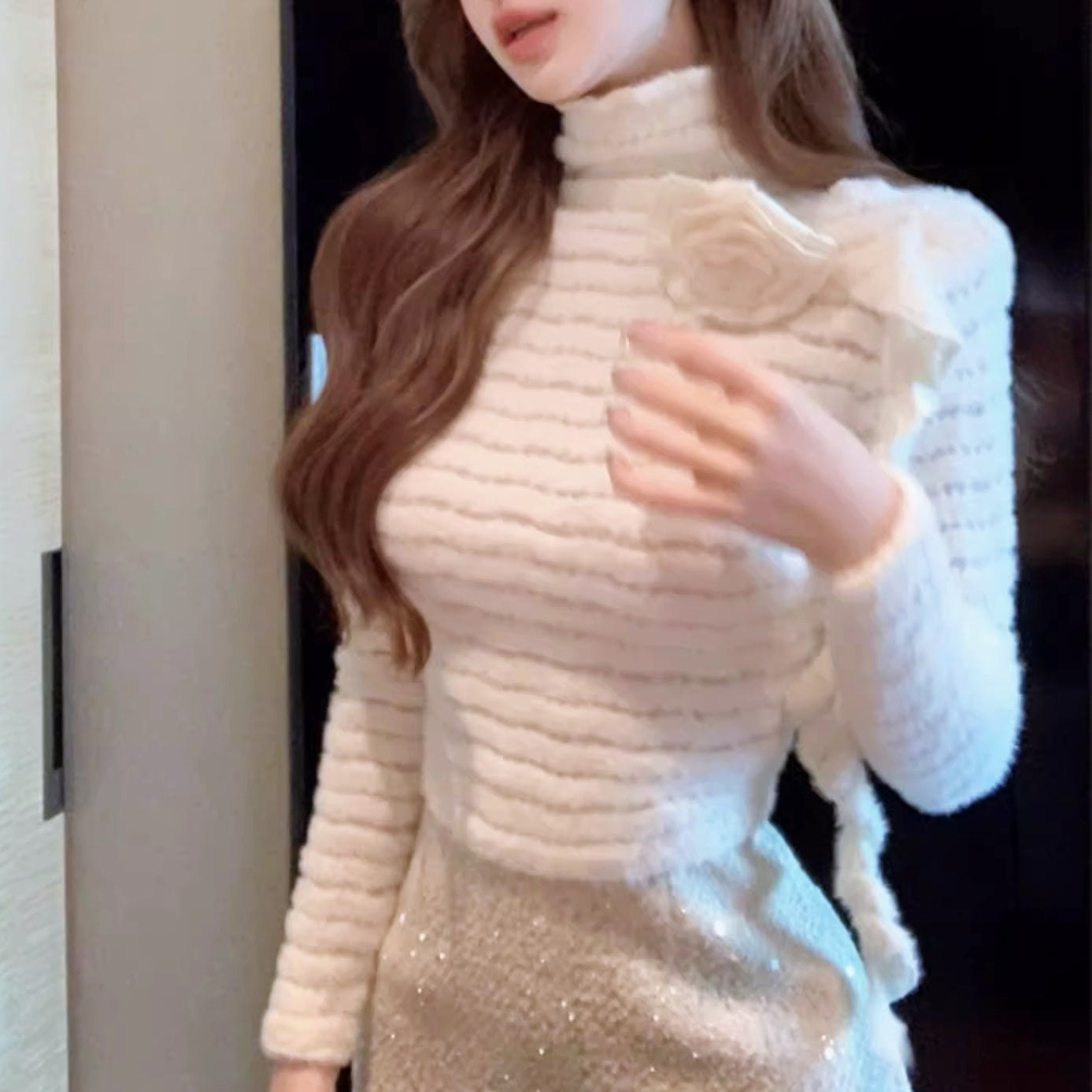 ローズショルダーモヘアニットトップス