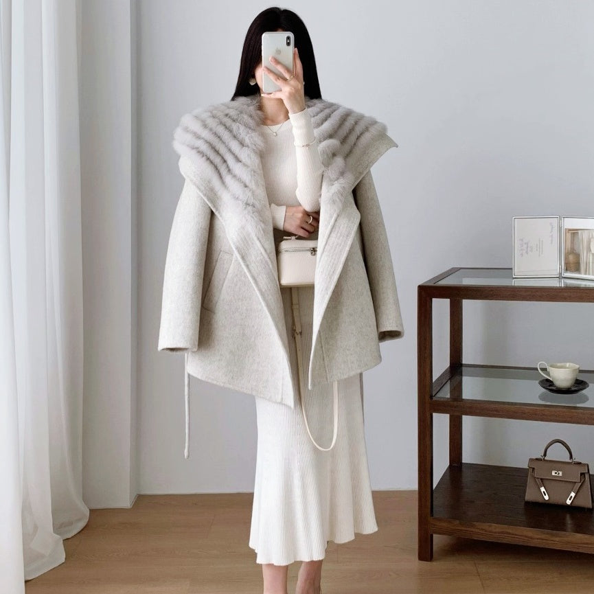 FOXファーショールカラーウールコート – Salang