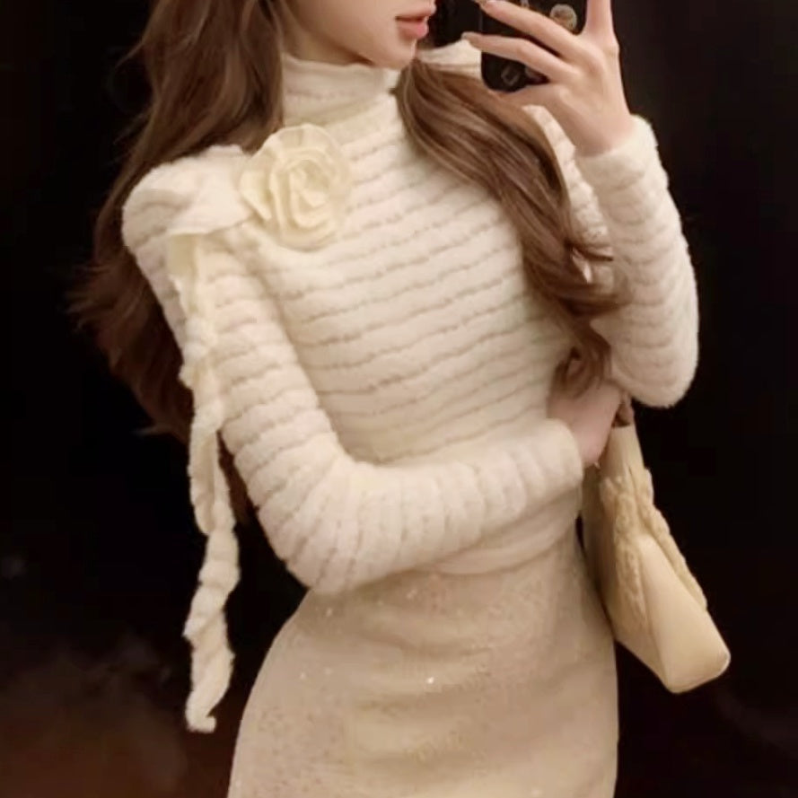 ローズショルダーモヘアニットトップス