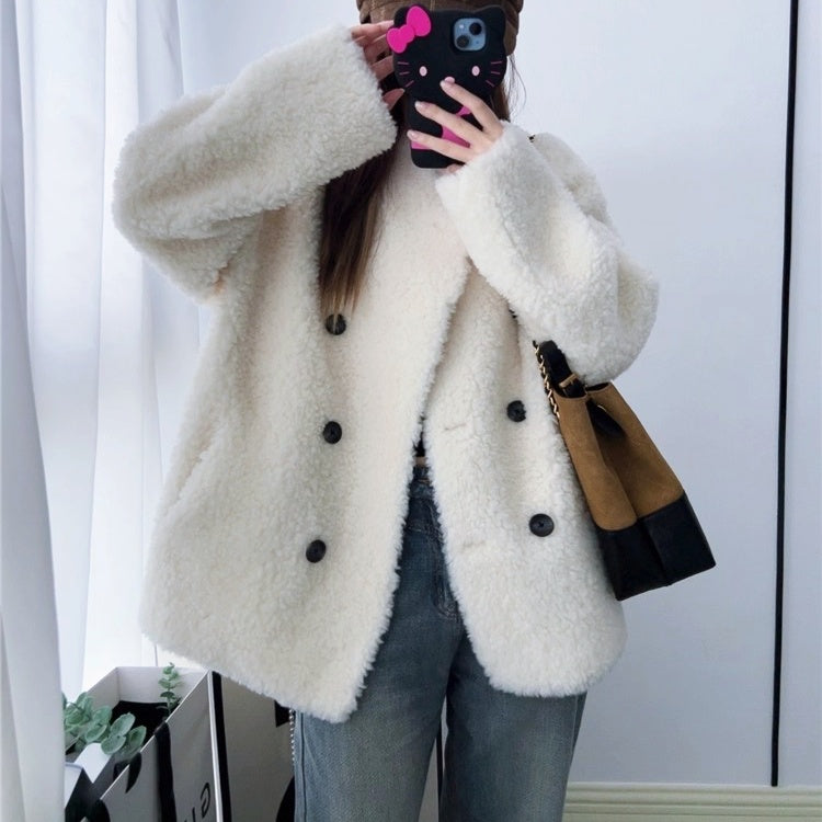 ダブルボタンボアコート