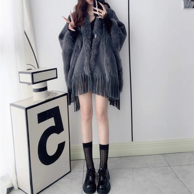 FOXファートリムウールケープコート