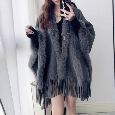 FOXファートリムウールケープコート