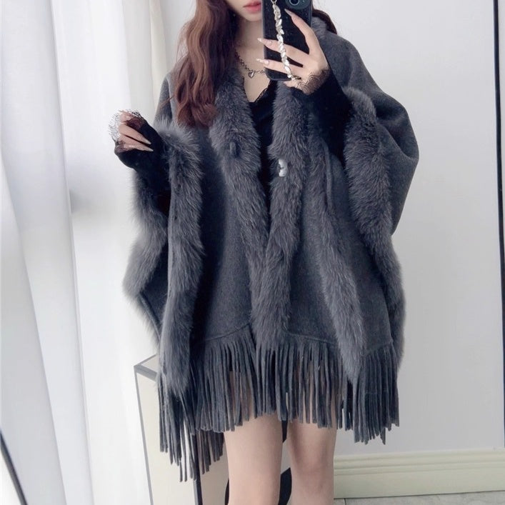 FOXファートリムウールケープコート – Salang