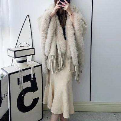 FOXファートリムウールケープコート