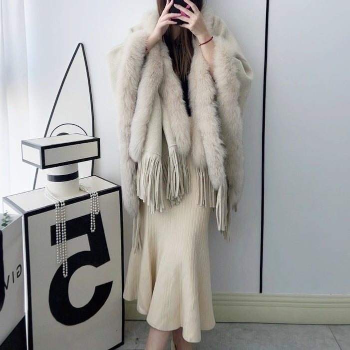 salang ウールファーコート　グレー salang ウールファーコート グレー 2Way襟プードルファーコート