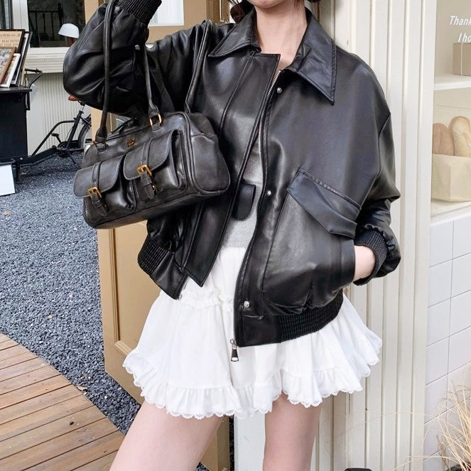 ルーズシルエットレザーブルゾン