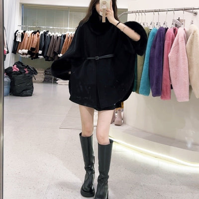 FOXファーウエストベルトマントコート