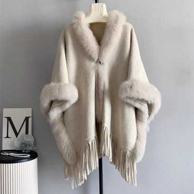 FOXファートリムウールケープコート