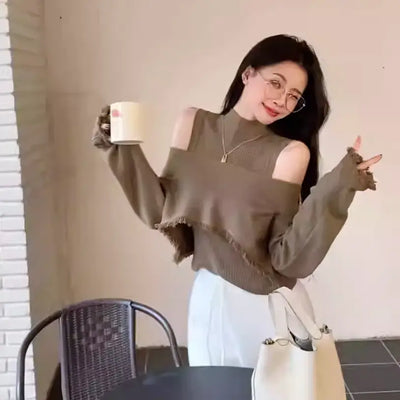 タッセルオフショルダーツーピースニット