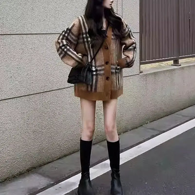 モヘアチェックルーズカーディガン