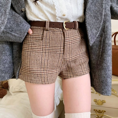 グレンチェックベルトショートパンツ