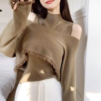 タッセルオフショルダーツーピースニット