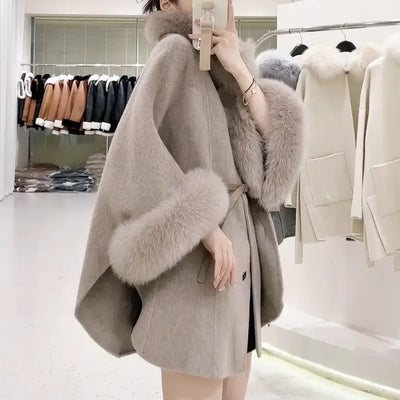 FOXファーウエストベルトマントコート