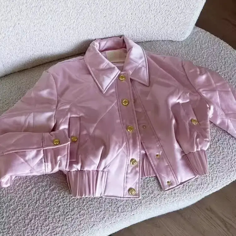 パールサテンキルティングショートジャケット