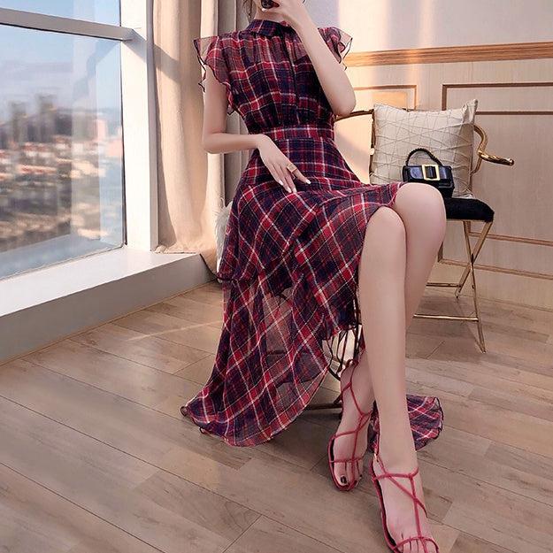 チェック柄シフォンワンピース – Salang