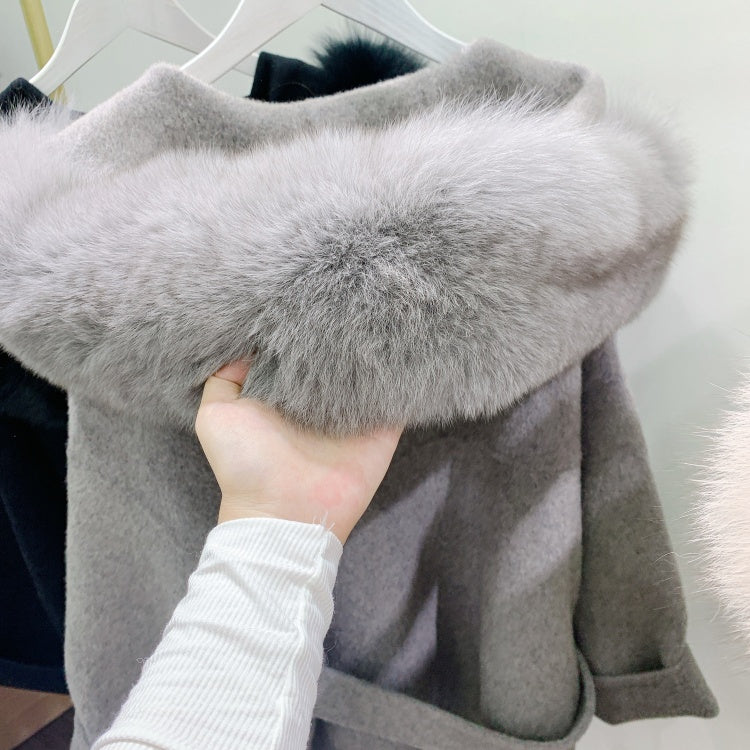 salang ウールファーコート　グレー salang FOXファーカシミヤウールコート